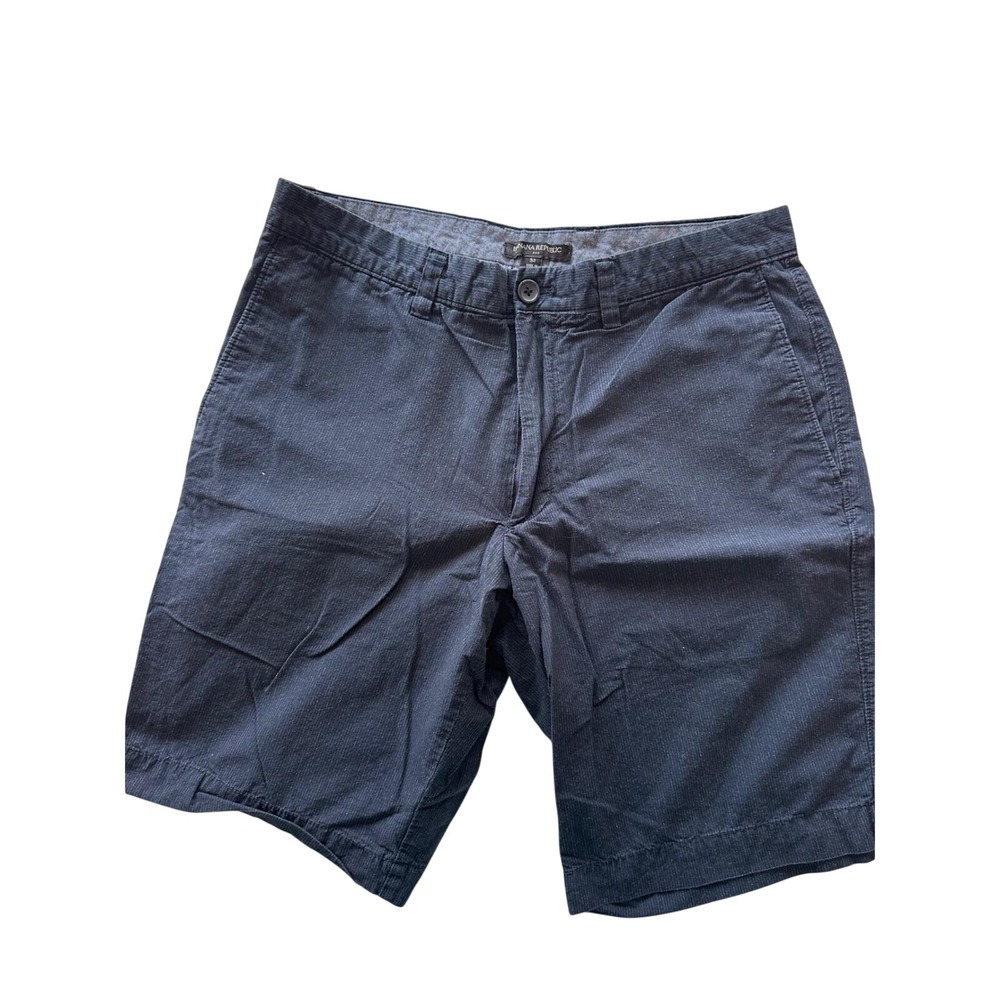 Banana Republic Mens 32 Navy Blue Textured Micro Stripe Flat Front‎ Chino Shorts
